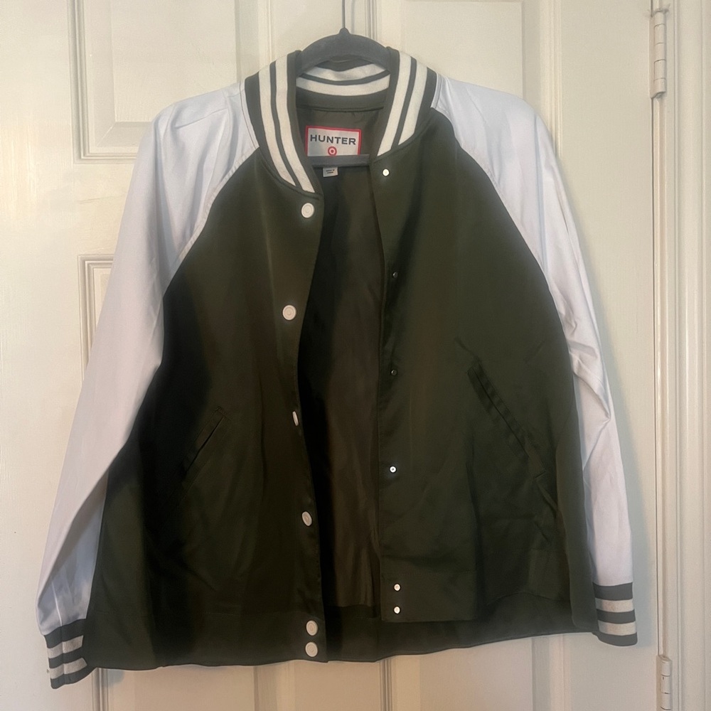 Hunter for Target Olive Green and White Varsity Jacket Size Small Snap Front